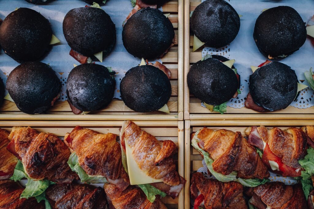 a close up of a tray of pastries